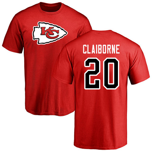 Men Kansas City Chiefs #20 Claiborne Morris Red Name and Number Logo T-Shirt